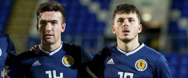 Stevie Mallan and Lewis Morgan prepare to play for Scotland Under-21s