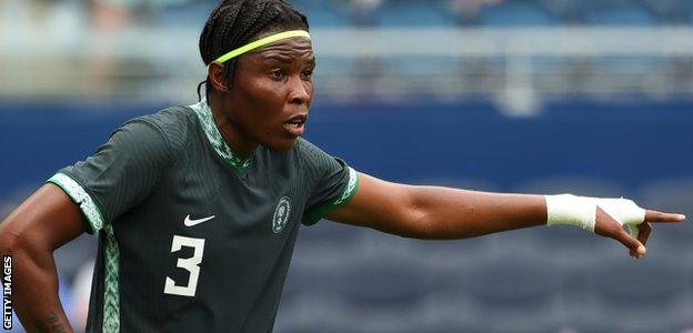 Nigeria defender Osinachi Ohale in action against the USA