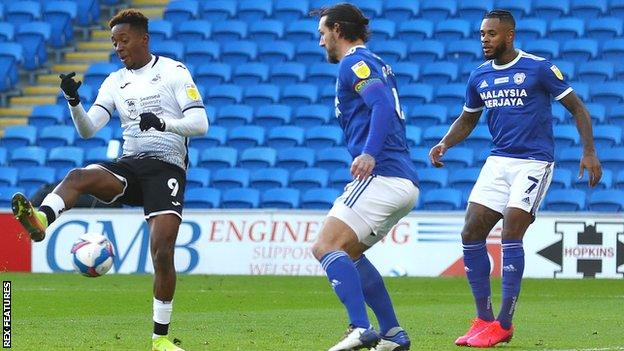 Jamal Lowe volleys home his first goal in 11 matches