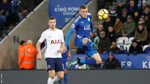 Jamie Vardy scores against Tottenham