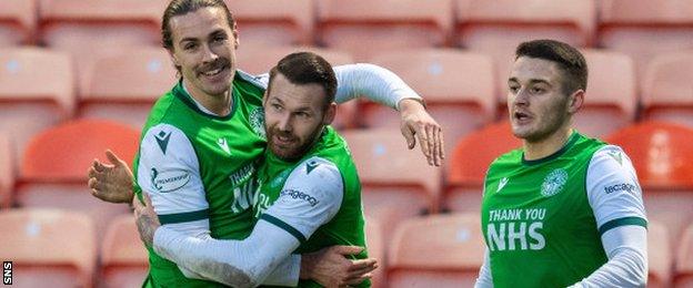 Hibs' Jackson Irvine and Martin Boyle celebrate