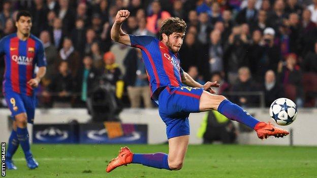 Sergi Roberto scores Barca's sixth goal against Paris St Germain