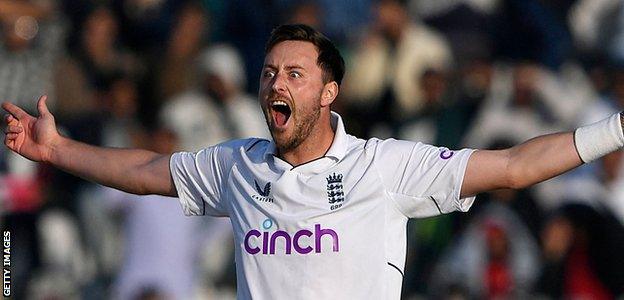 Ollie Robinson celebrates a wicket