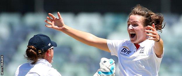 Sarah Taylor and Kate Cross celebrate