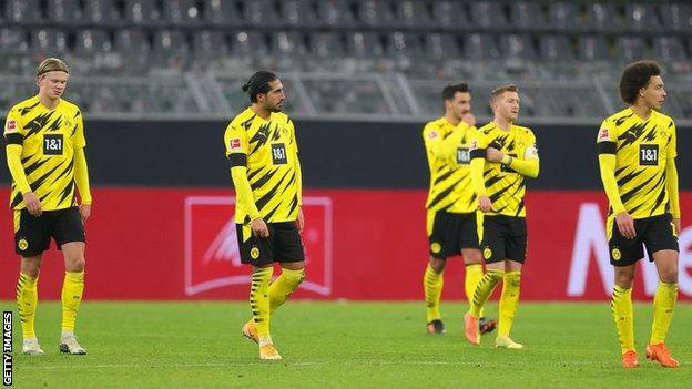 Borussia Dortmund players after conceding against Cologne