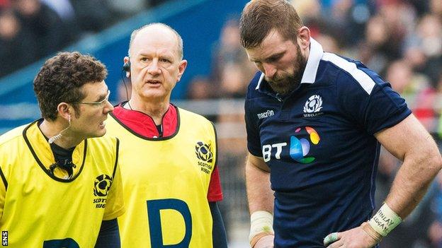 Scotland flanker John Barclay is forced off injured