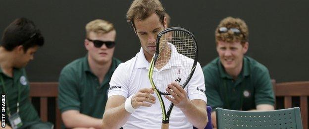 Richard Gasquet smashed a racquet after losing the third set