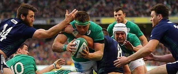 CJ Stander dives over to score Ireland's first try