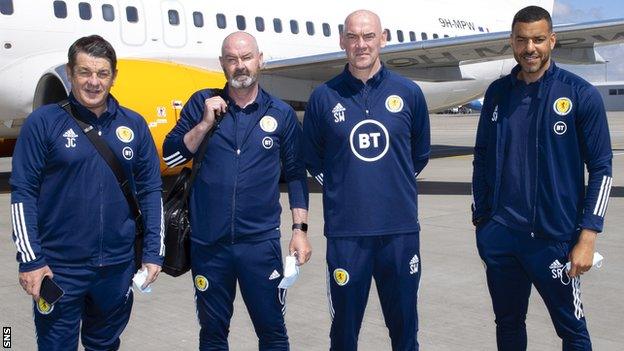 John Carver, left, continues as Steve Clarke's Scotland assistant but Steve Woods and Steven Reid have left the coaching staff