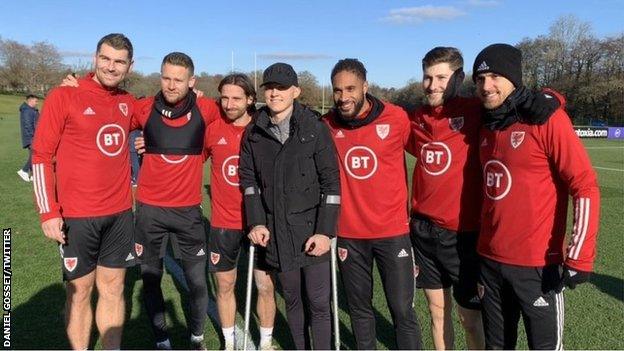 Danny Gosset with members of the Wales squad last November