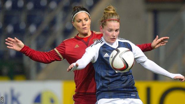 Kim Little in action for Scotland against Spain's Ruth Garcia