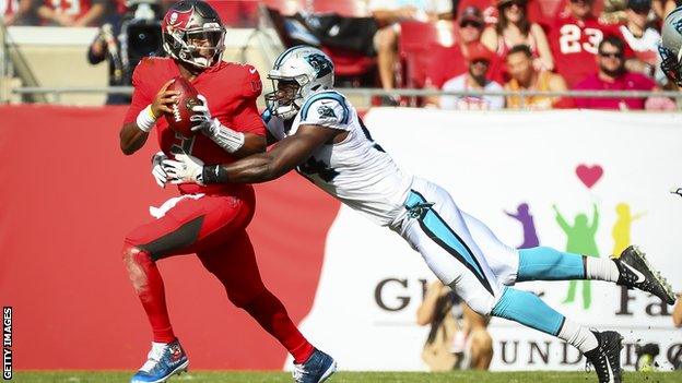 Efe Obada in action for the Carolina Panthers