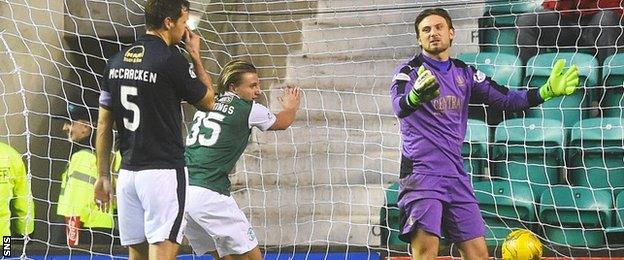 Jason Cummings scores the opener for Hibs