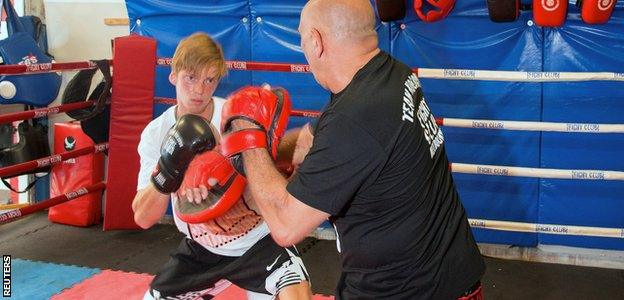 Alex Rublev takes part in a sparring session