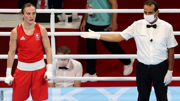 Kellie Harrington is announced as the winner of her Olympic semi-final