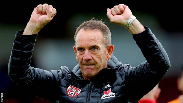 Derry City boss Kenny Shiels celebrates after his team's semi-final win in Sligo