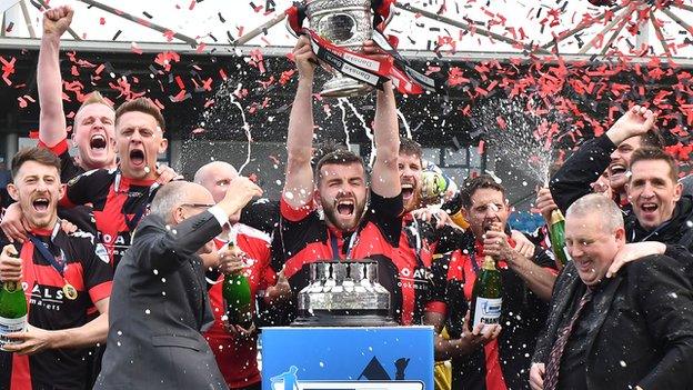 Crues skipper Colin Coates lifted the Premiership trophy for the third time in four years