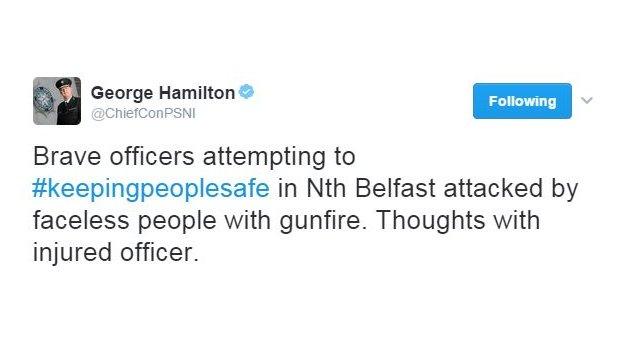 PSNI chief constable George Hamilton has tweeted his condemnation