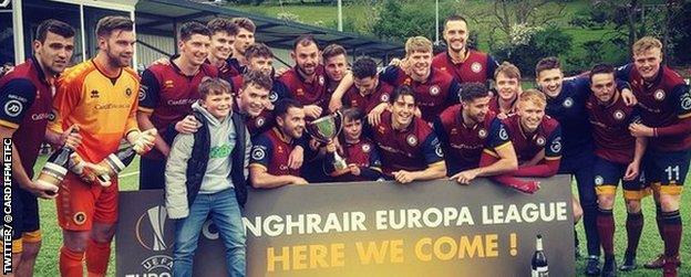 Cardiff Met players celebrate their win over Bala Town