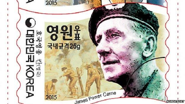 South Korean stamp featuring Col James Carne