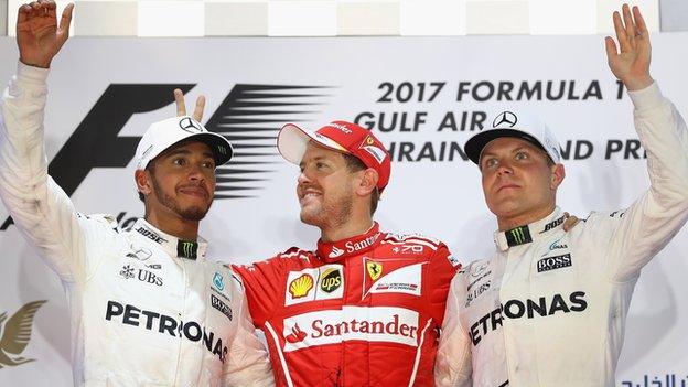 Lewis Hamilton, Sebastian Vettel and Valtteri Bottas