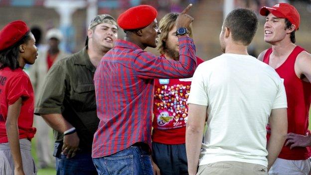 Students clashed during a protest at a rugby match in Bleomfontein