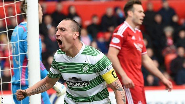 Celtic's Scott Brown celebrates against Aberdeen