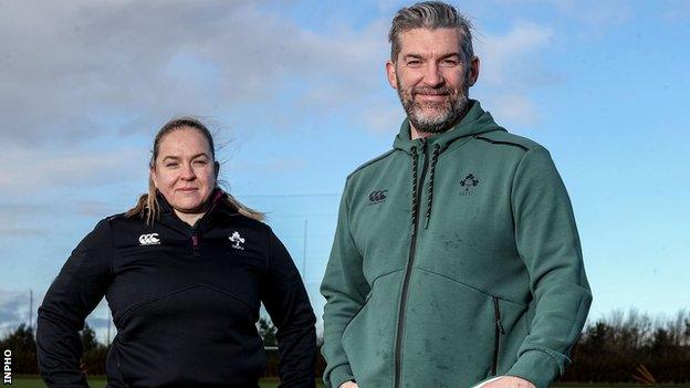 Ireland assistant coach Niamh Briggs with head coach Greg McWilliams