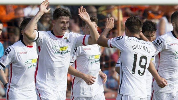 Josh Meekings (left) celebrates his goal with team mate Danny Williams after equalising for Inverness CT