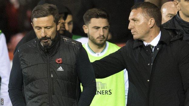 Aberdeen manager Derek McInnes and Celtic's Brendan Rodgers