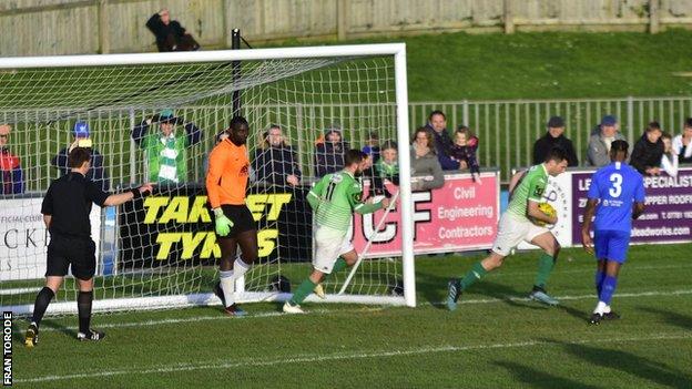 Ross Allen scores his 250th goal for Guernsey FC