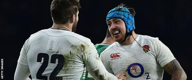 Wasps' Elliot Daly and Exeter's Jack Nowell, team-mates in England's Six Nations triumph but on opposite sides at Twickenham on Saturday