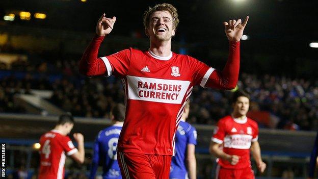 Patrick Bamford runs away in celebration after scoring at Birmingham City