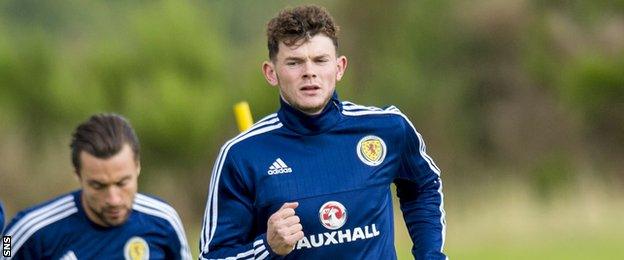 Oliver Burke trains with Scotland before their qualifier against Malta