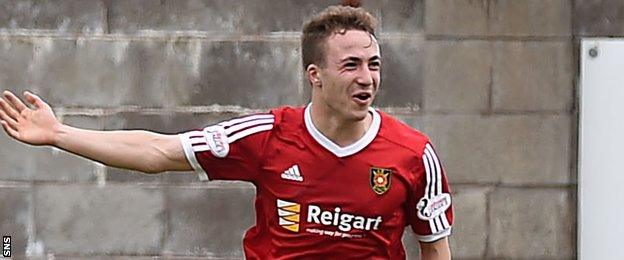 Albion Rovers' Calum Ferguson celebrates