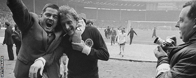 Denis Law is embraced by a Scotland fan at Wembley in 1967