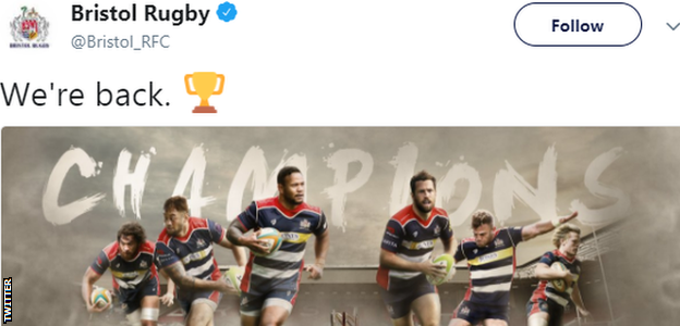 Bristol tweet to celebrate promotion