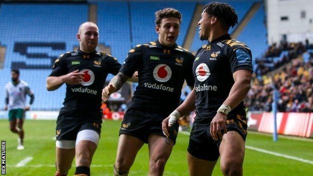 Marcus Watson got the first of Wasps' four tries against Northampton at the Ricoh Arena