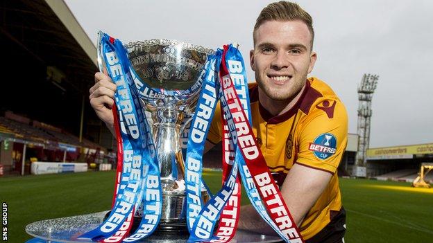 Motherwell midfielder Chris Cadden with the Scottish League Cup