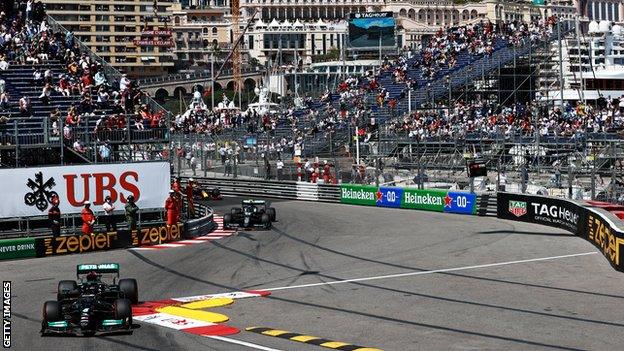 Lewis Hamilton on track in Monaco