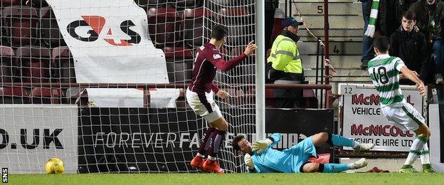 Tom Rigic scores for Celtic against Hearts