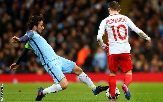 Bernardo Silva playing against Manchester City in the Champions League in 2016-17