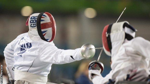 British wheelchair fencer Dimitri Coutya in action