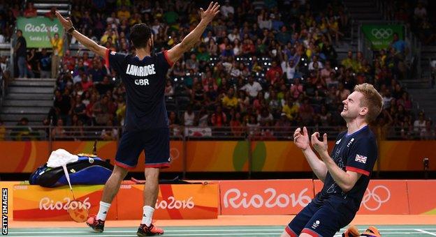 Chris Langridge and Marcus Ellis celebrate winning bronze for Great Britain at the Rio Olympics