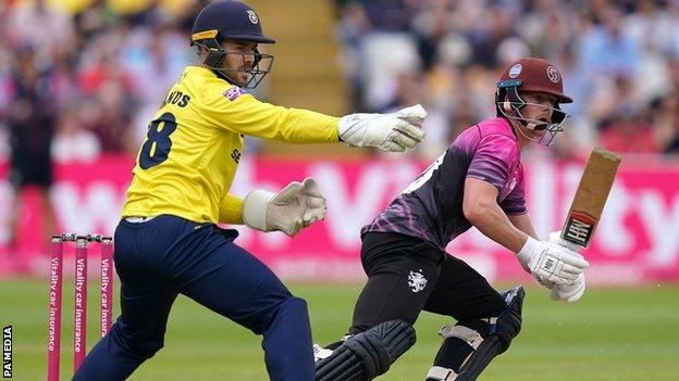 Skipper Tom Abell started Somerset's rescue act at Edgbaston with 50 off 35 balls