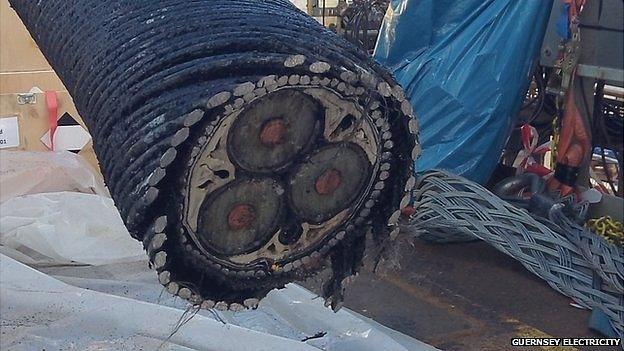 Cut section of the undersea electricity cable between Guernsey and Jersey