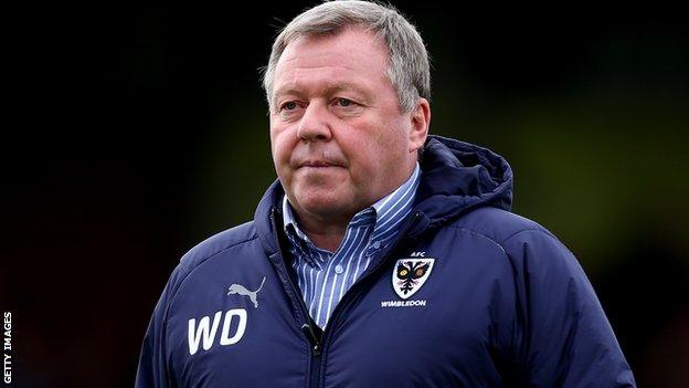 AFC Wimbledon manager Wally Downes on the sidelines