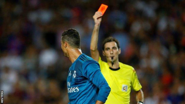 Cristiano Ronaldo shown a red card