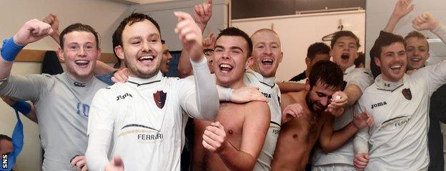 East Kilbride's dressing-room scene after the victory over Stenhousemuir