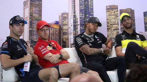 Nicholas Latifi, Sebastian Vettel, Lewis Hamilton, Daniel Ricciardo